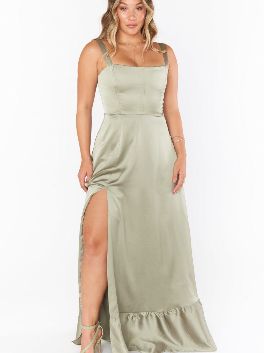 Clarissa Corset Dress ~ Moss Green Luxe Satin