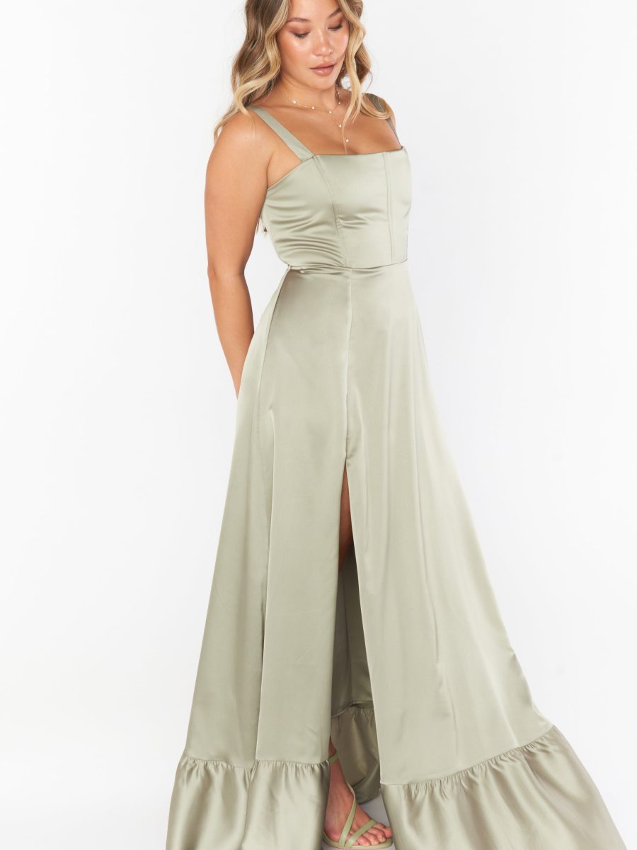 Clarissa Corset Dress ~ Moss Green Luxe Satin
