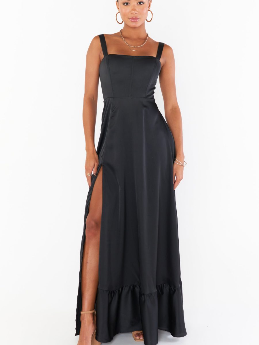 Clarissa Corset Dress ~ Black Luxe Satin