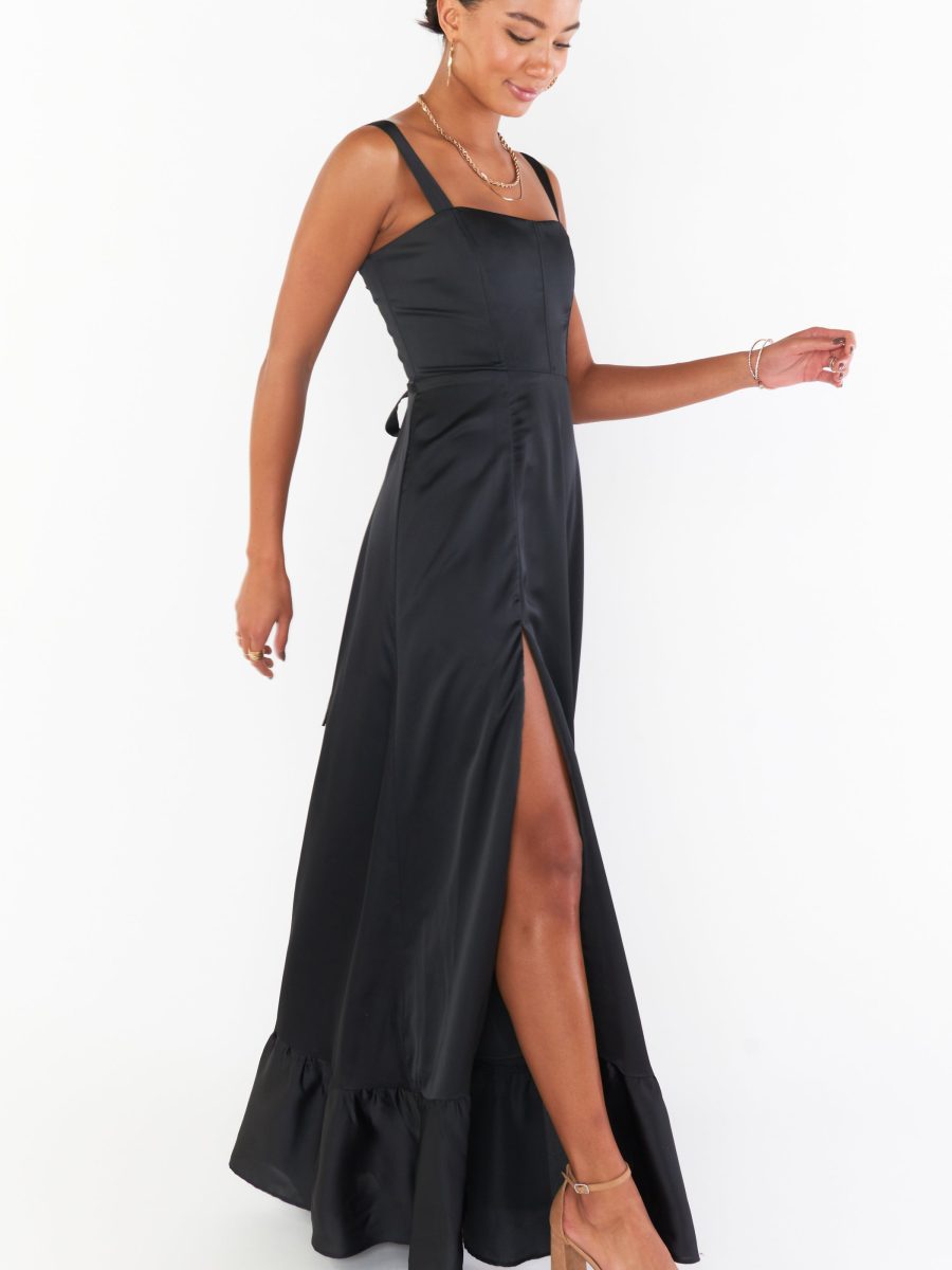 Clarissa Corset Dress ~ Black Luxe Satin