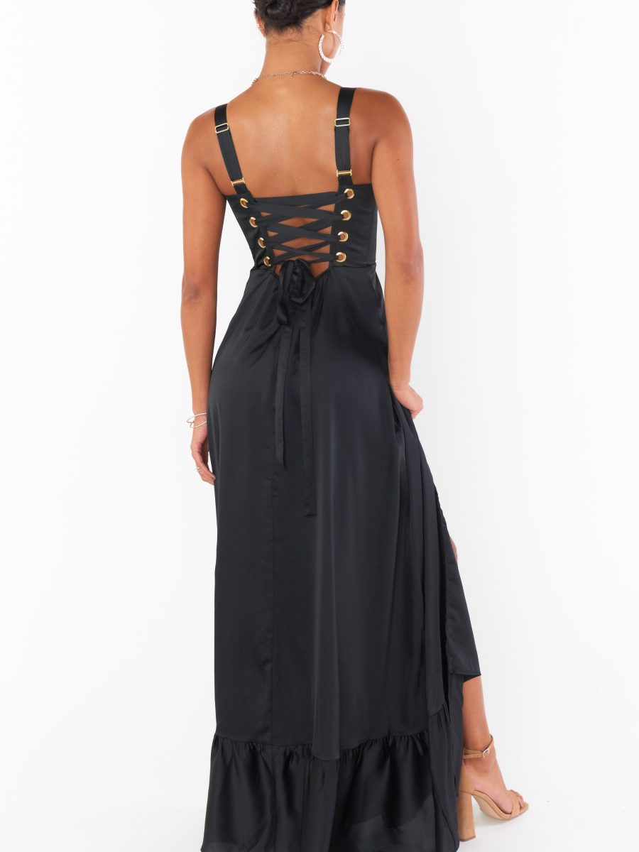 Clarissa Corset Dress ~ Black Luxe Satin
