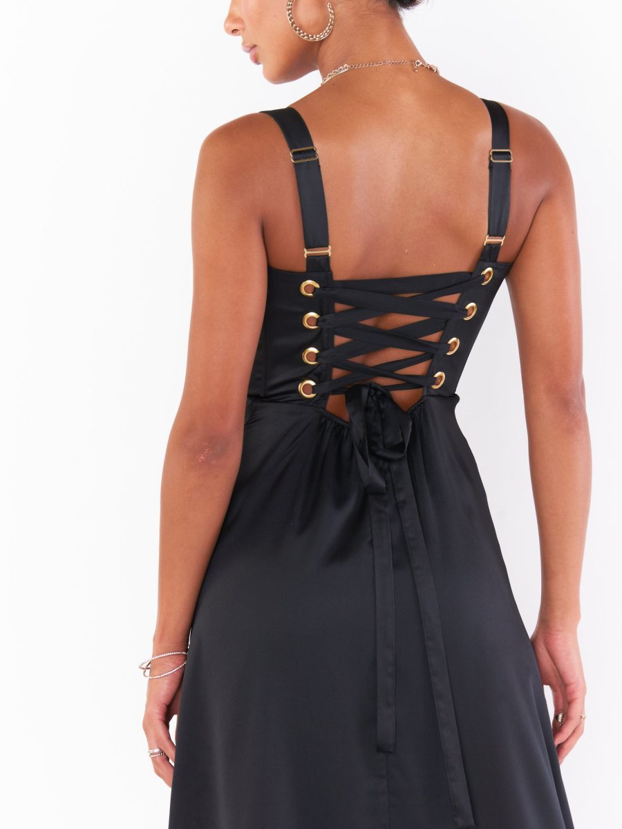 Clarissa Corset Dress ~ Black Luxe Satin