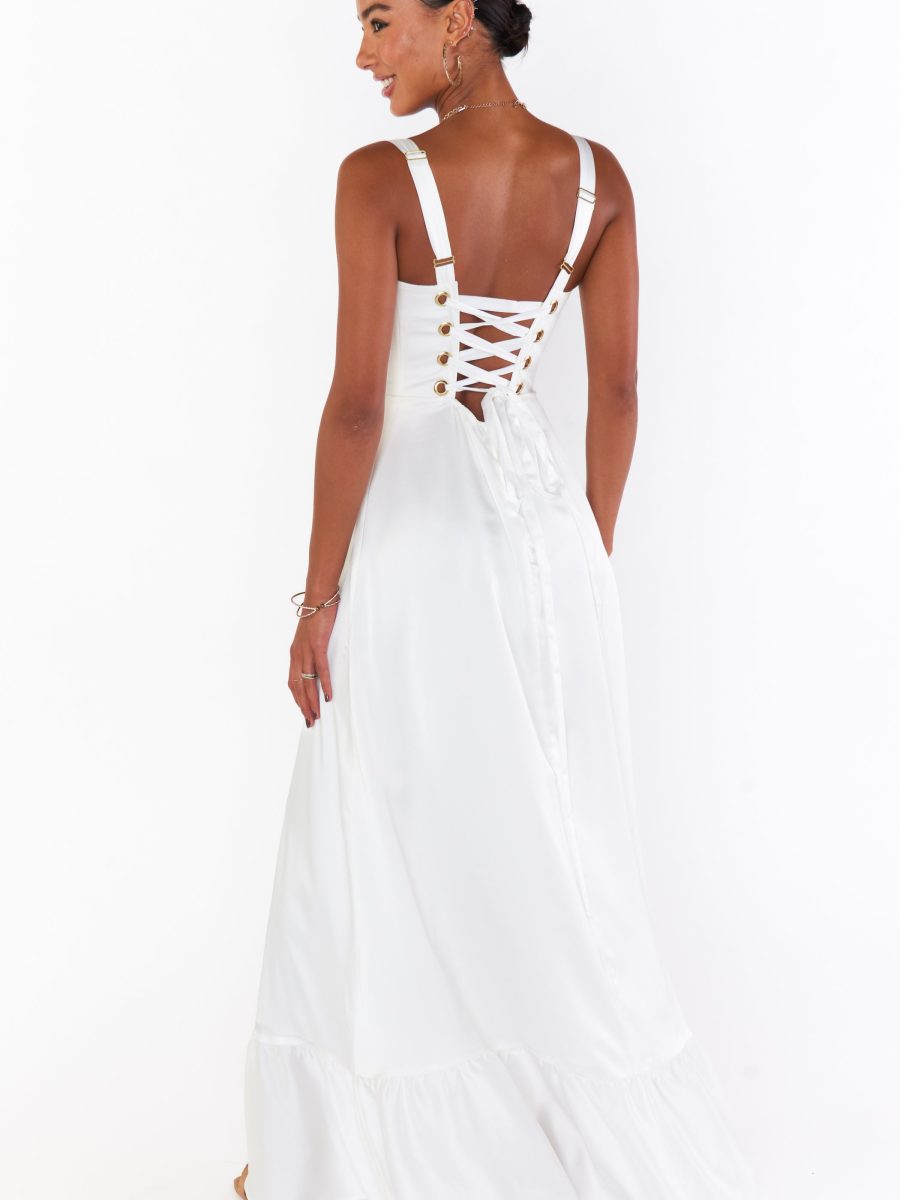 Clarissa Corset Dress ~ Ivory Luxe Satin