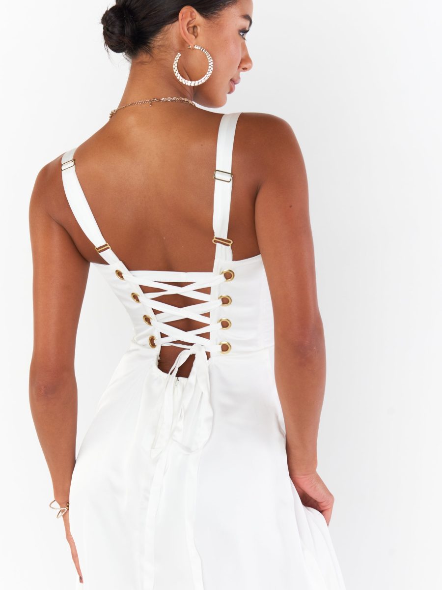 Clarissa Corset Dress ~ Ivory Luxe Satin