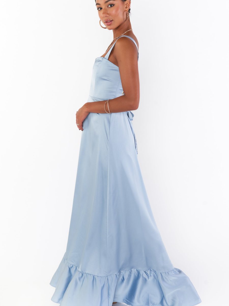 Clarissa Corset Dress ~ Steel Blue Luxe Satin