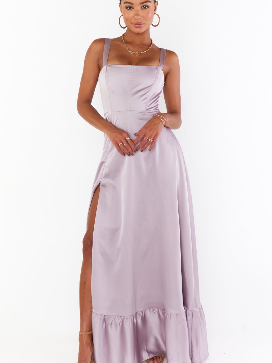 Clarissa Corset Dress ~ Dusty Purple Luxe Satin