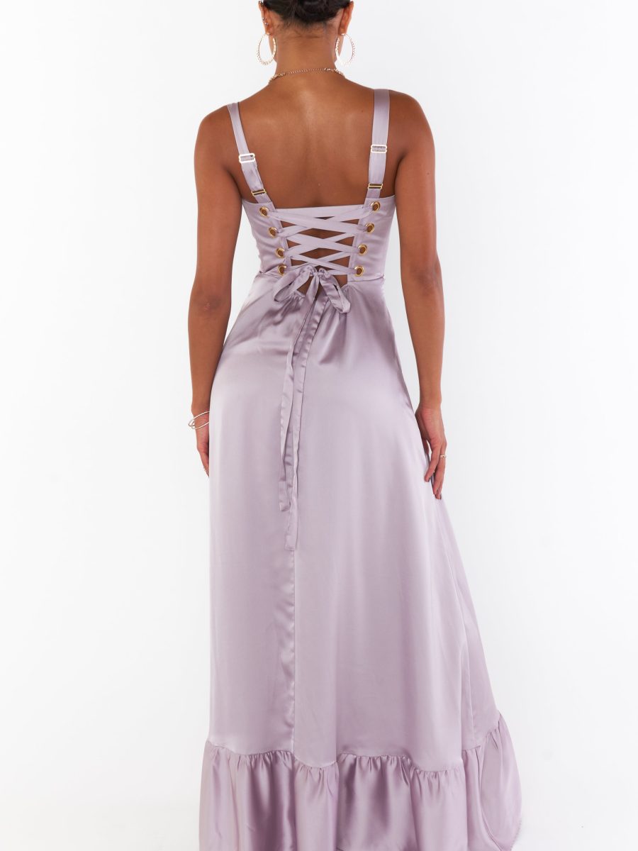 Clarissa Corset Dress ~ Dusty Purple Luxe Satin