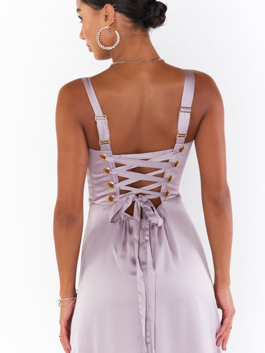 Clarissa Corset Dress ~ Dusty Purple Luxe Satin