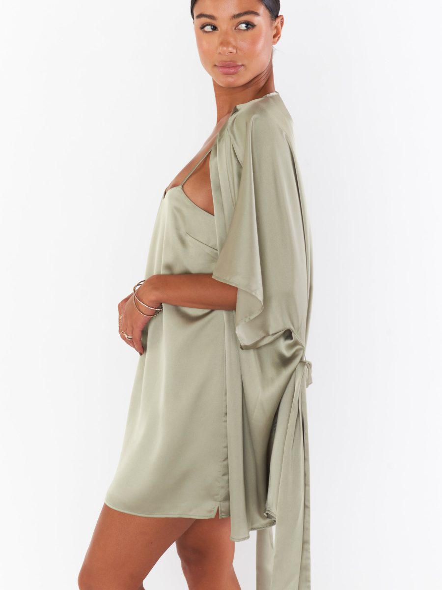 First Look Robe ~ Moss Green Luxe Satin