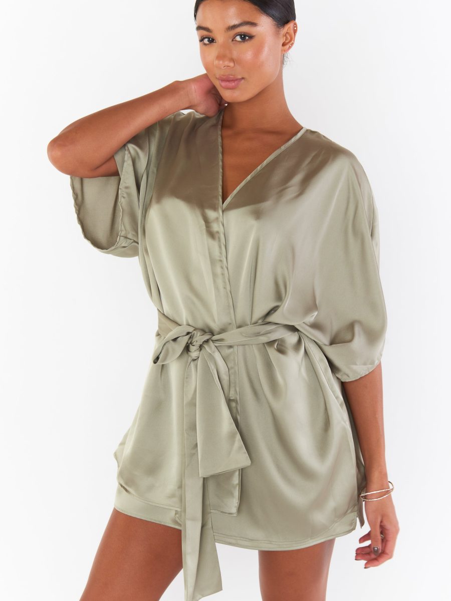 First Look Robe ~ Moss Green Luxe Satin