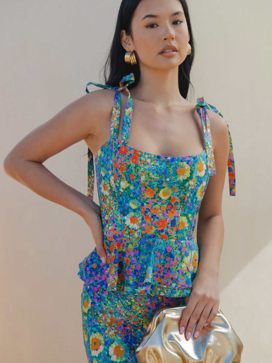 Pauline Peplum Dress ~ Painterly Petals