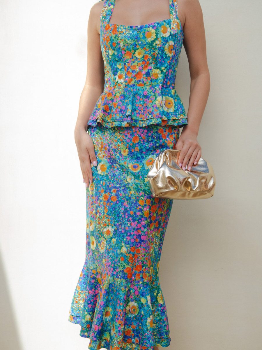 Pauline Peplum Dress ~ Painterly Petals