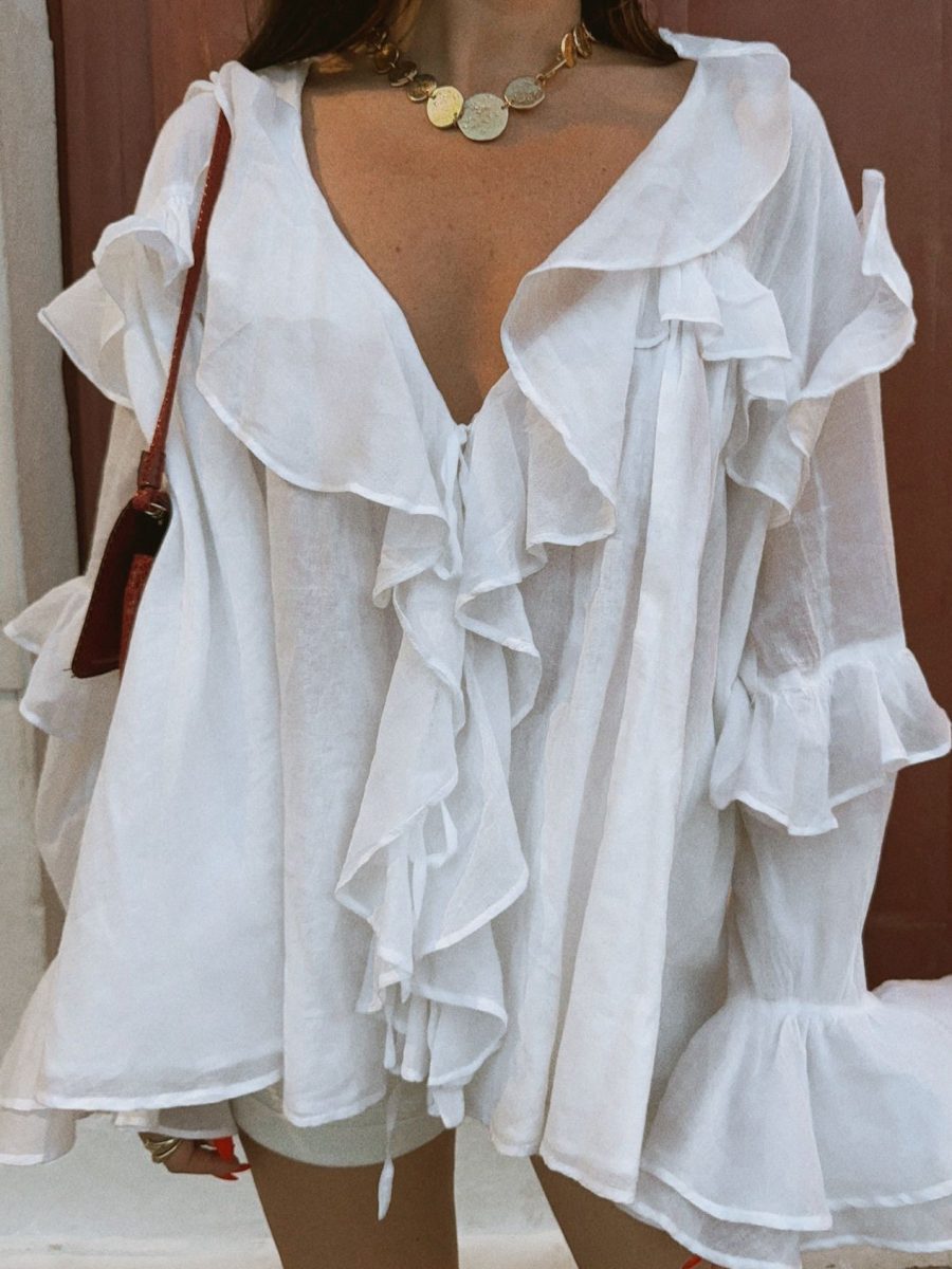 Joss Ruffle Top ~ White Voile