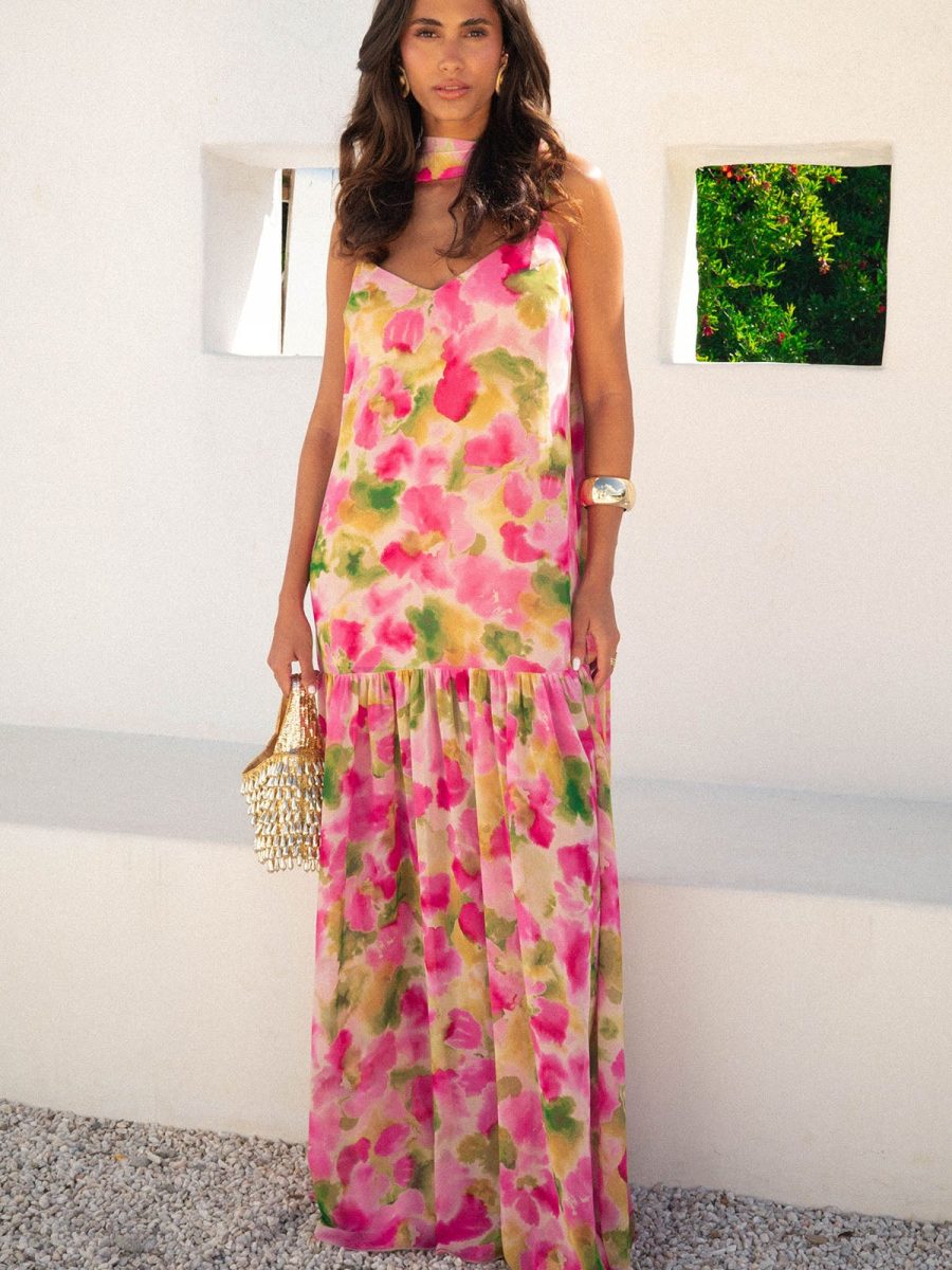 Dalia Maxi Dress ~ Watercolor Floral Chiffon
