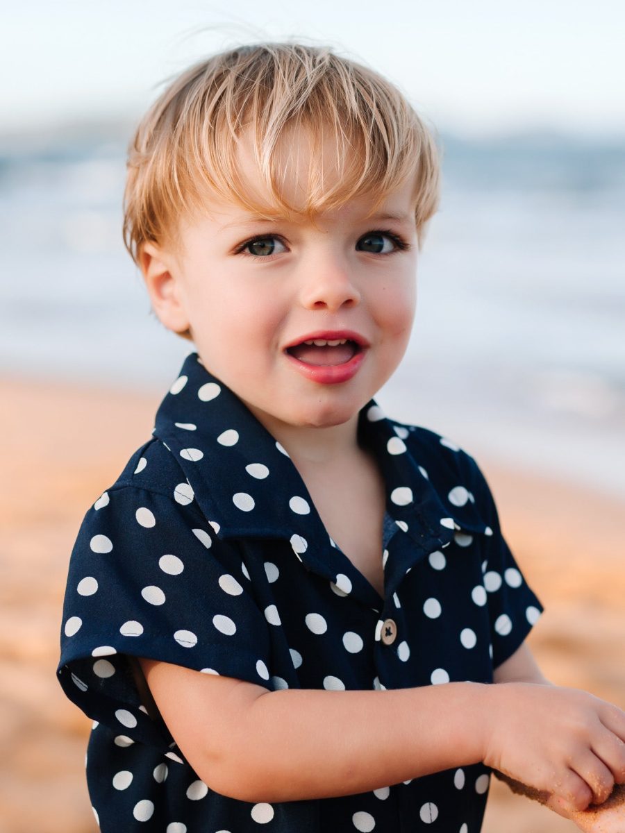 Lil Button Up Shirt ~ Navy Polka Dot