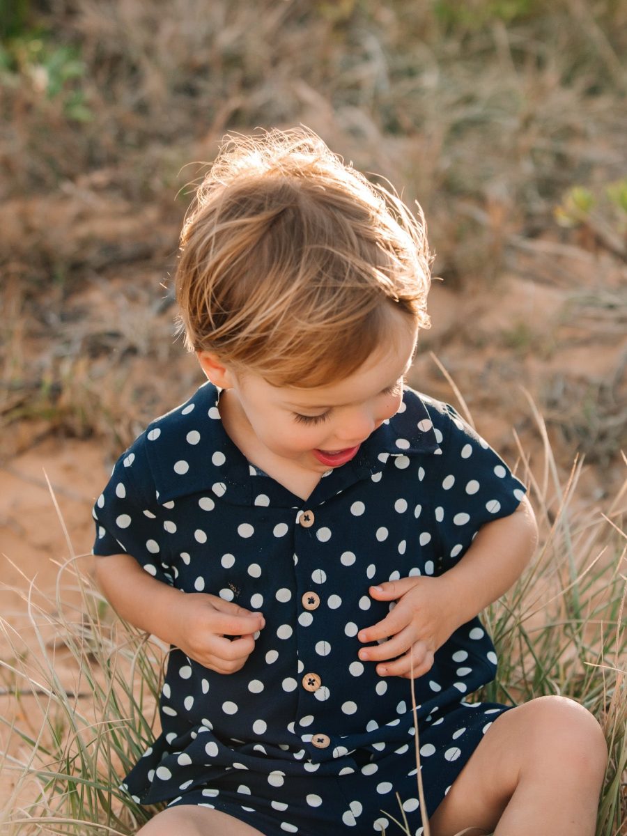 Lil Easy Shorts ~ Navy Polka Dot