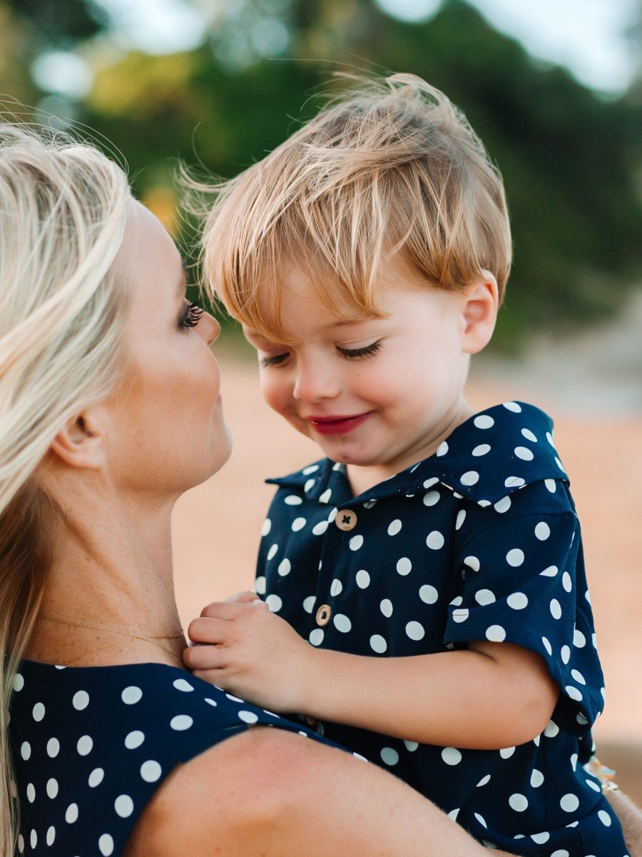 Lil Button Up Shirt ~ Navy Polka Dot