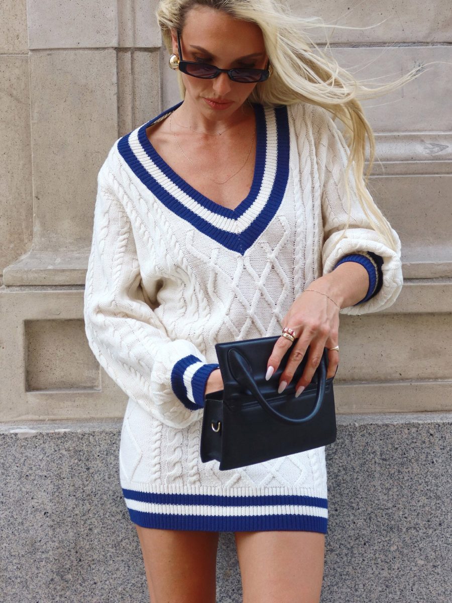 Tailgate Sweater Dress ~ Navy Cable Knit