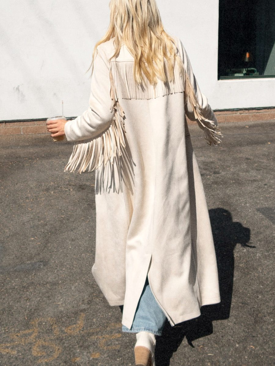 Sierra Fringe Maxi Jacket ~ Cream Faux Suede