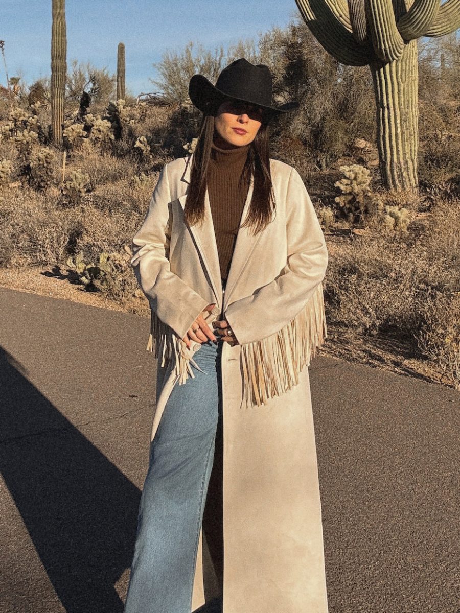 Sierra Fringe Maxi Jacket ~ Cream Faux Suede