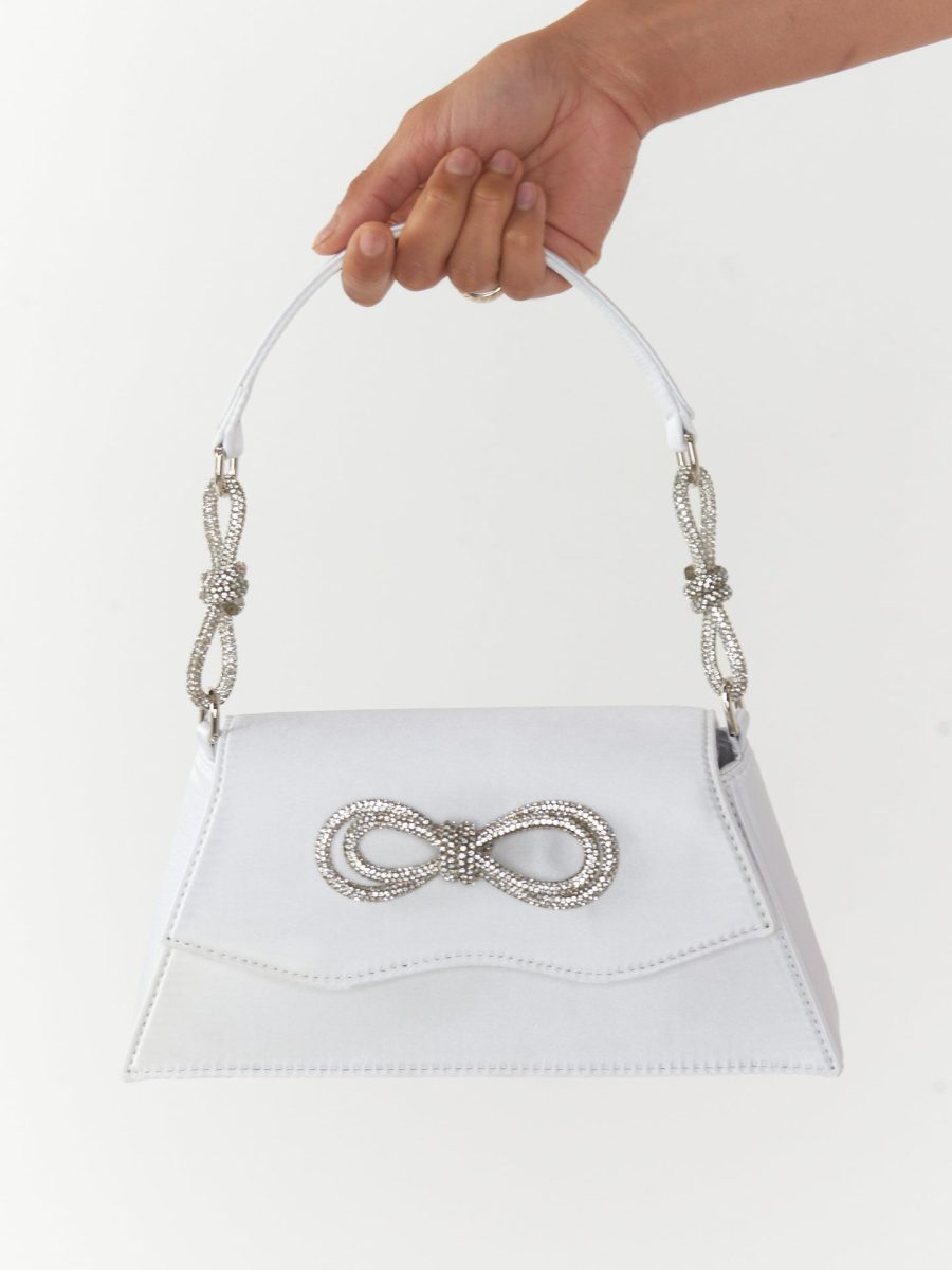 Serena Satin Bow Clutch ~ White