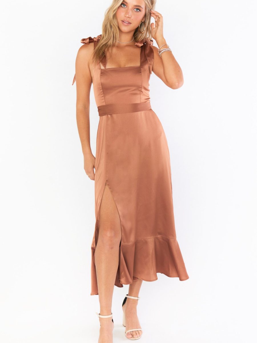 Claire Midi Dress ~ Copper Luxe Satin