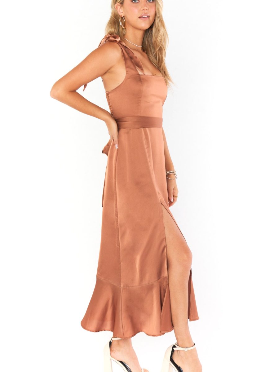Claire Midi Dress ~ Copper Luxe Satin