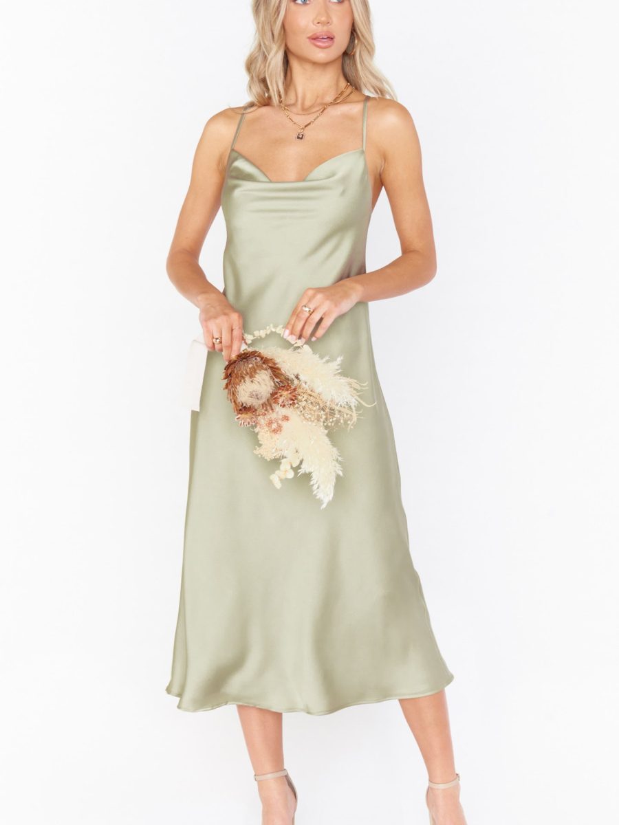 Verona Cowl Dress ~ Moss Green Luxe Satin
