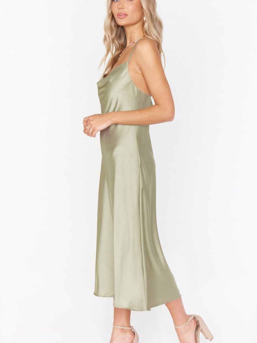 Verona Cowl Dress ~ Moss Green Luxe Satin