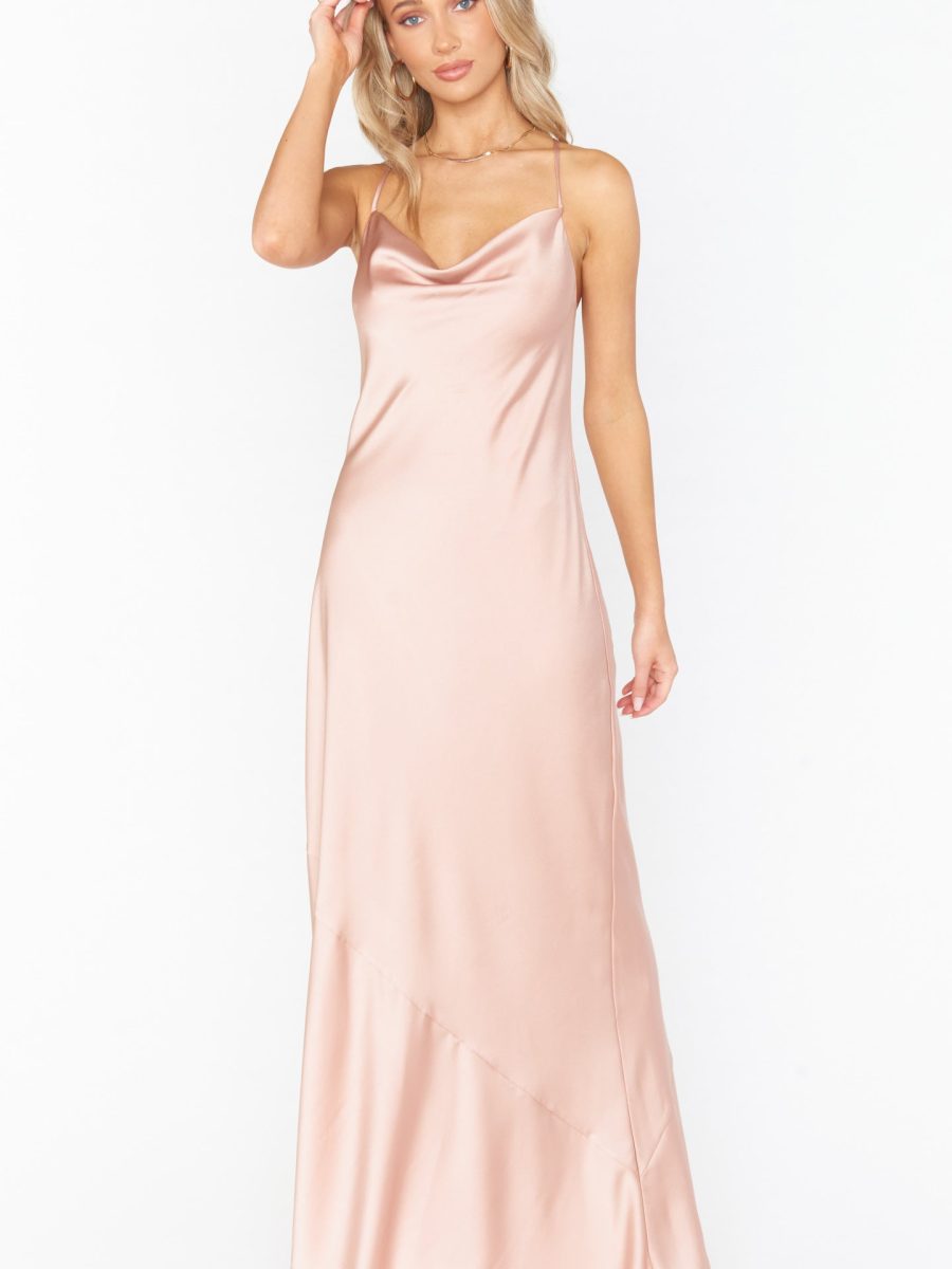 Tuscany Maxi Slip Dress ~ Rose Gold Luxe Satin