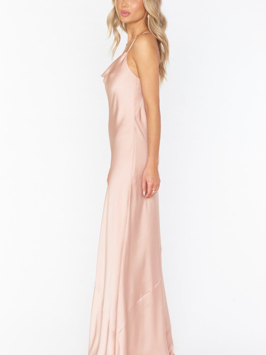 Tuscany Maxi Slip Dress ~ Rose Gold Luxe Satin