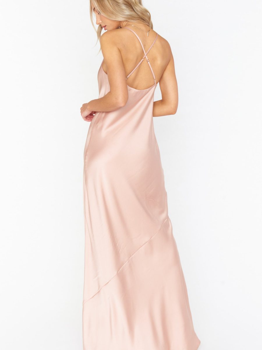 Tuscany Maxi Slip Dress ~ Rose Gold Luxe Satin