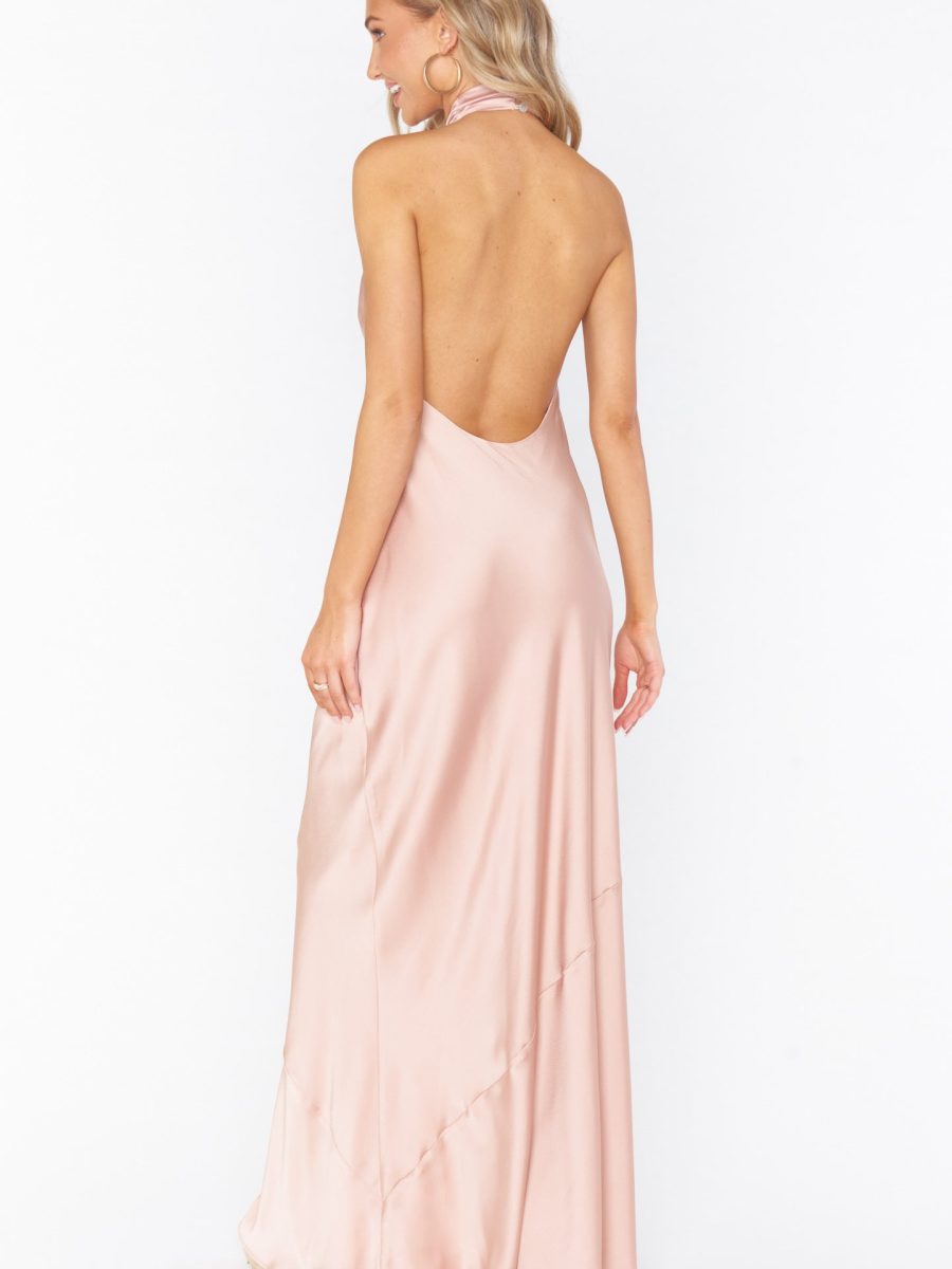 Jasmine Halter Maxi Dress ~ Rose Gold Luxe Satin