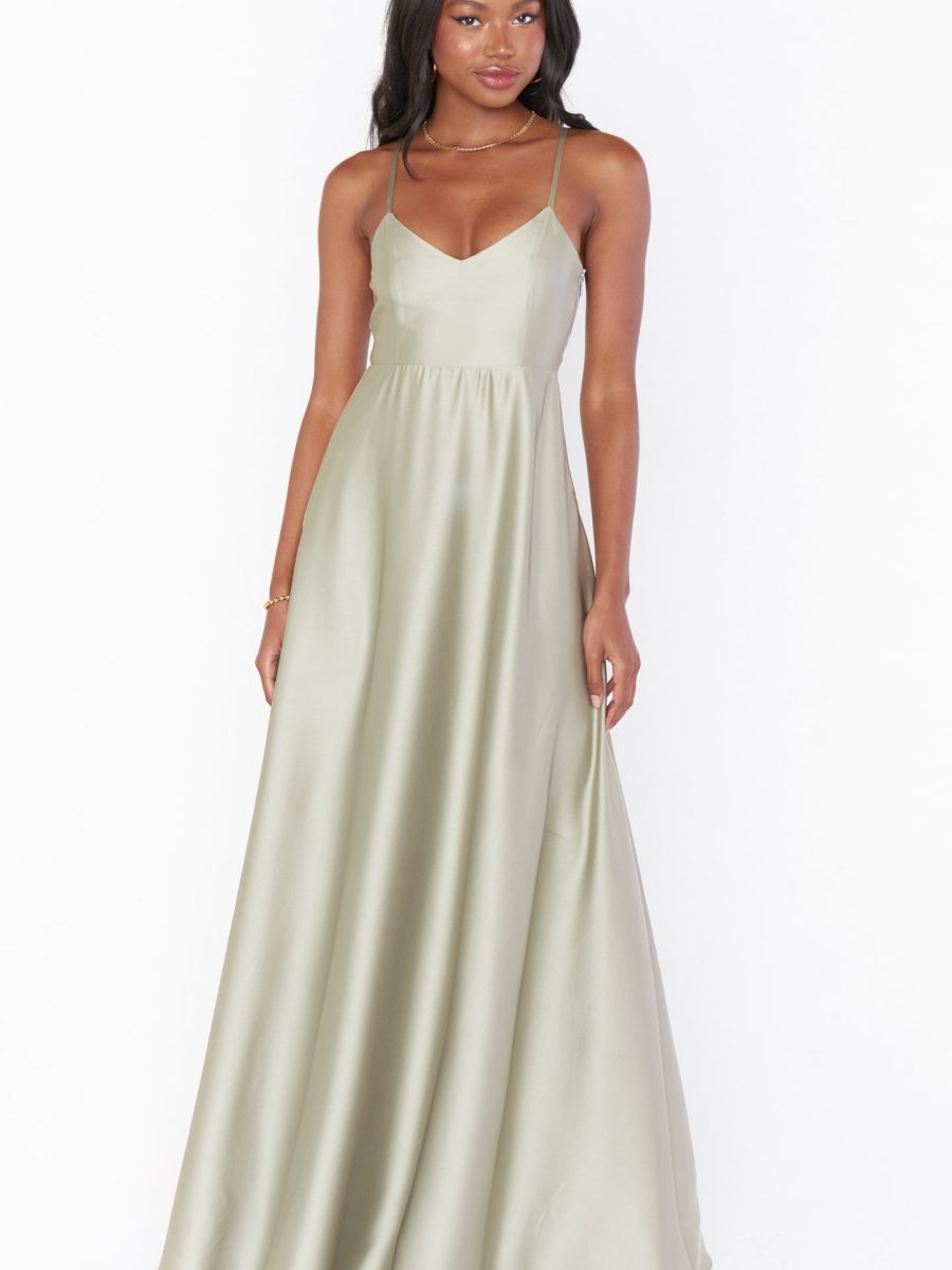 Faith Maxi Dress ~ Moss Green Luxe Satin