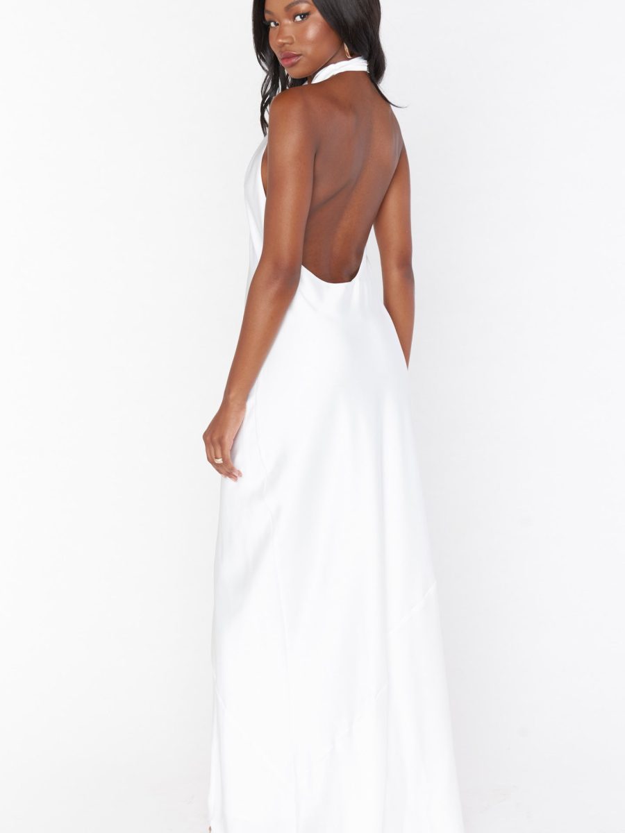 Jasmine Halter Maxi Dress ~ Ivory Luxe Satin