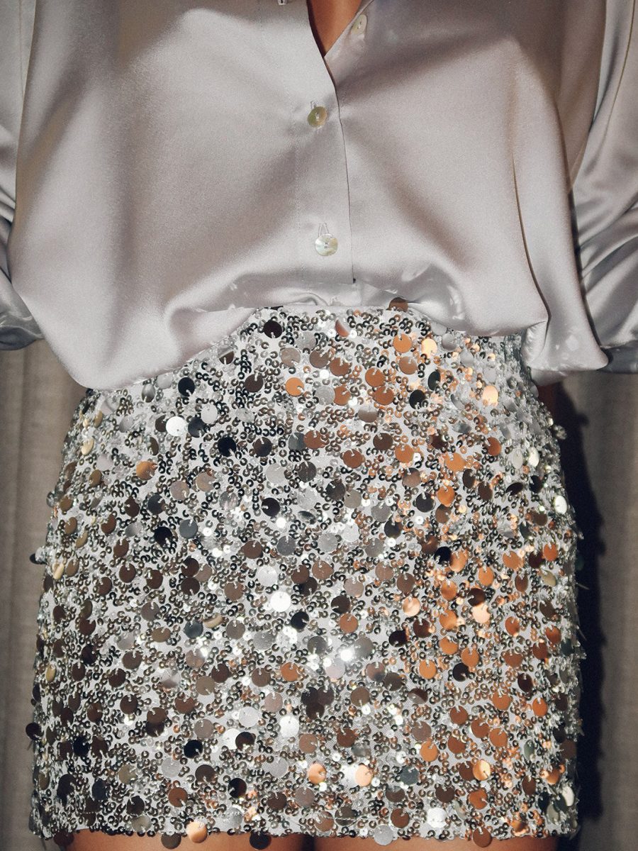 All Night Skort ~ Silver Metallic Sequins