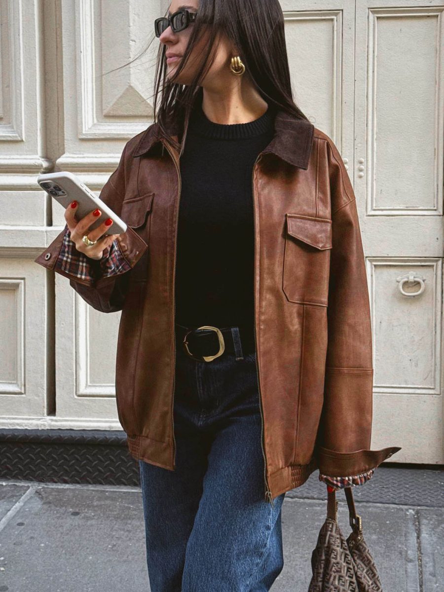 Maverick Bomber Jacket ~ Chestnut Brown Faux Leather