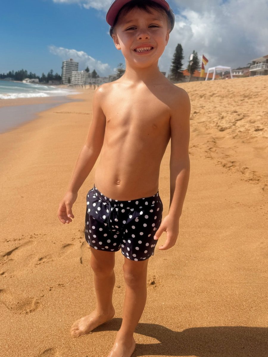 Little Beach Bum Trunks ~ Navy Polka Dot