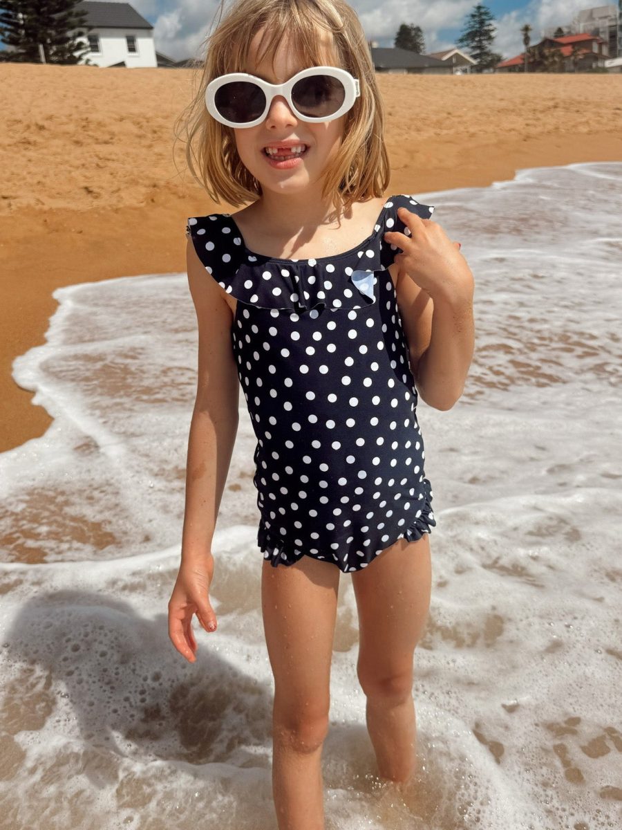 Madeline One Piece ~ Navy Polka Dot