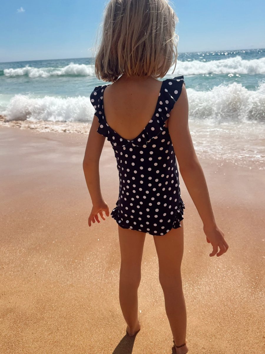 Madeline One Piece ~ Navy Polka Dot