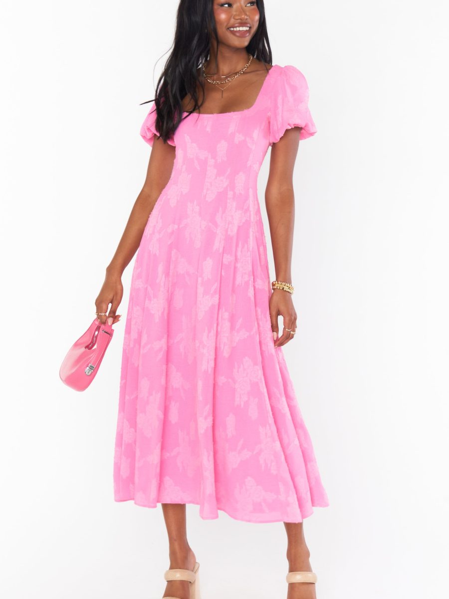 Mia Midi Dress ~ Pink Clip Floral