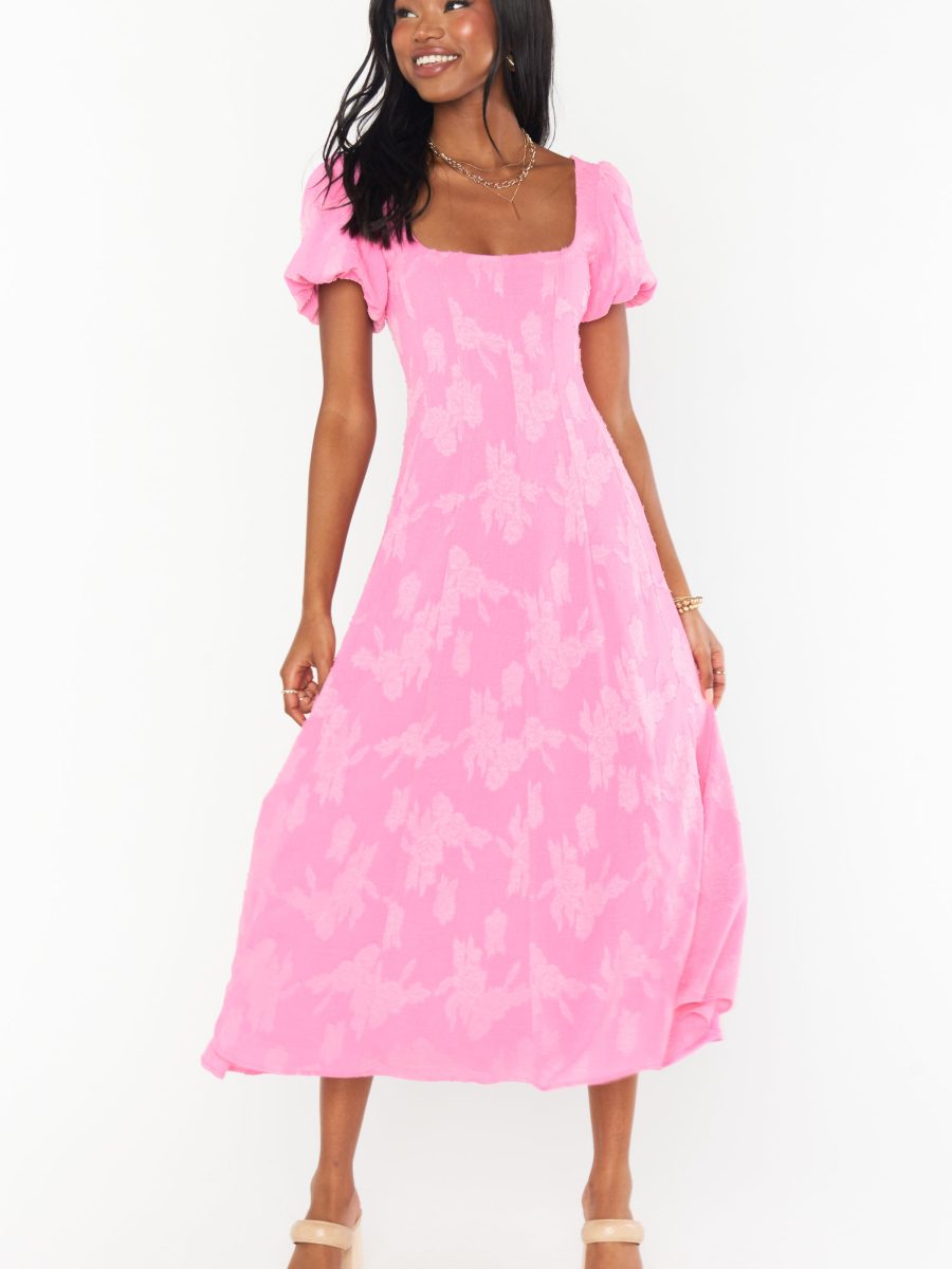 Mia Midi Dress ~ Pink Clip Floral