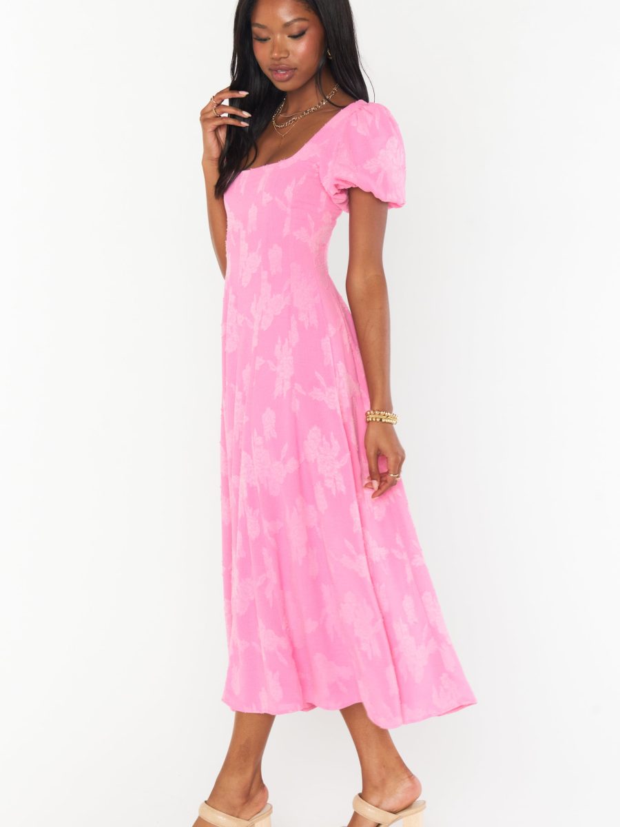 Mia Midi Dress ~ Pink Clip Floral