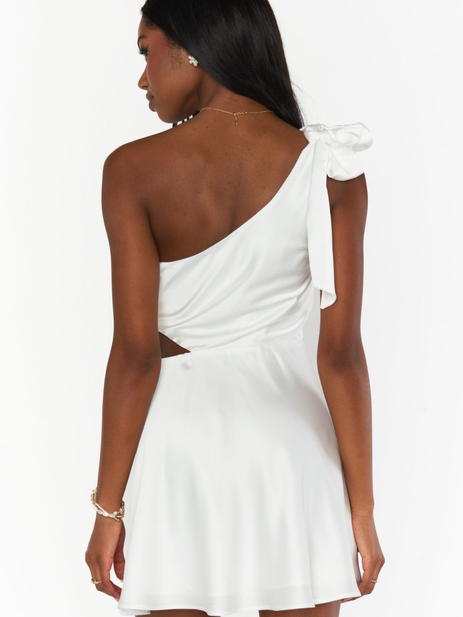 Betsy Bow Mini Dress ~ Ivory Luxe Satin