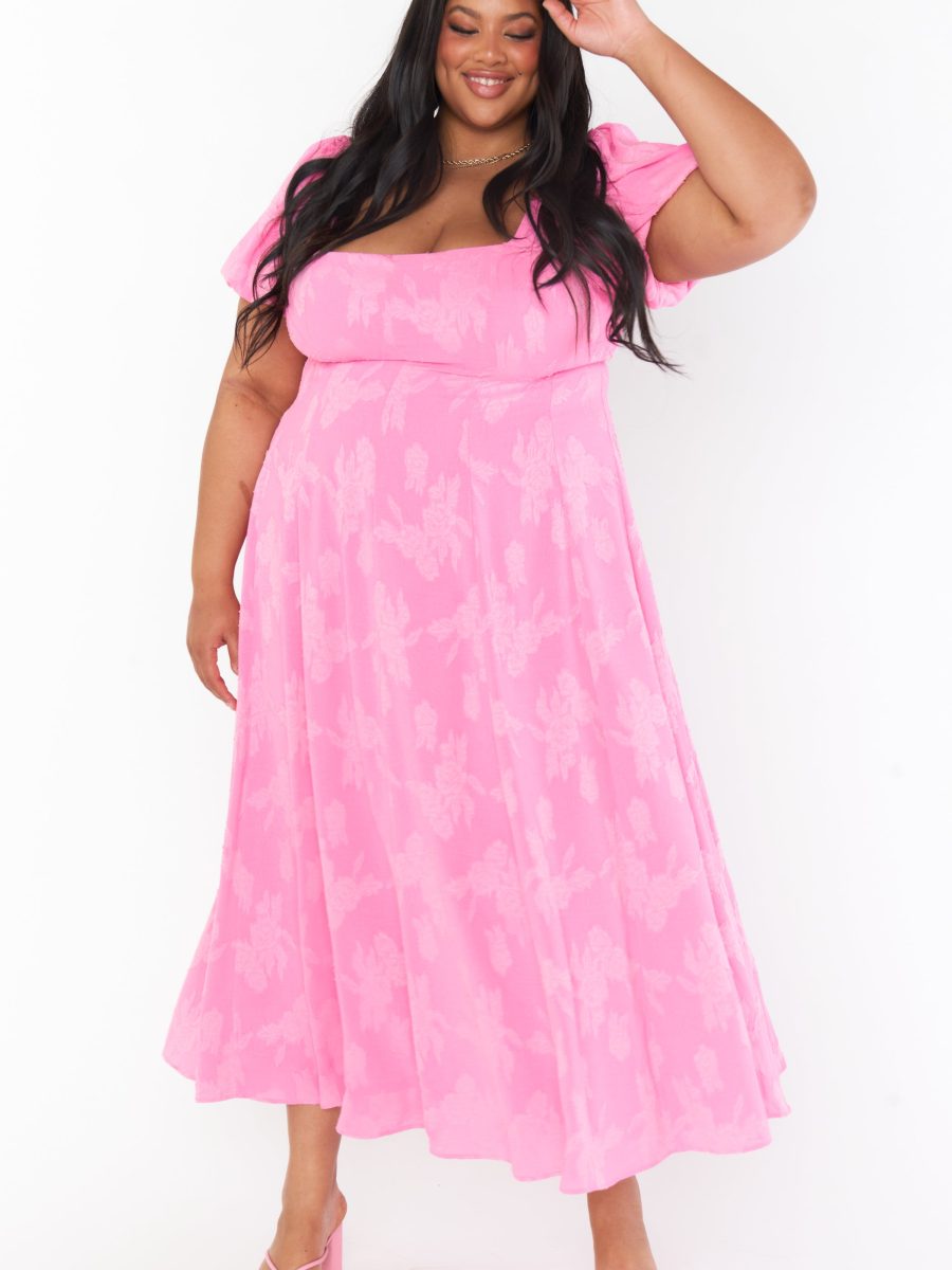 Mia Midi Dress ~ Pink Clip Floral