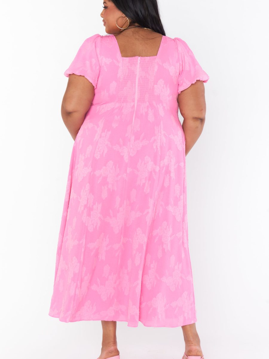 Mia Midi Dress ~ Pink Clip Floral
