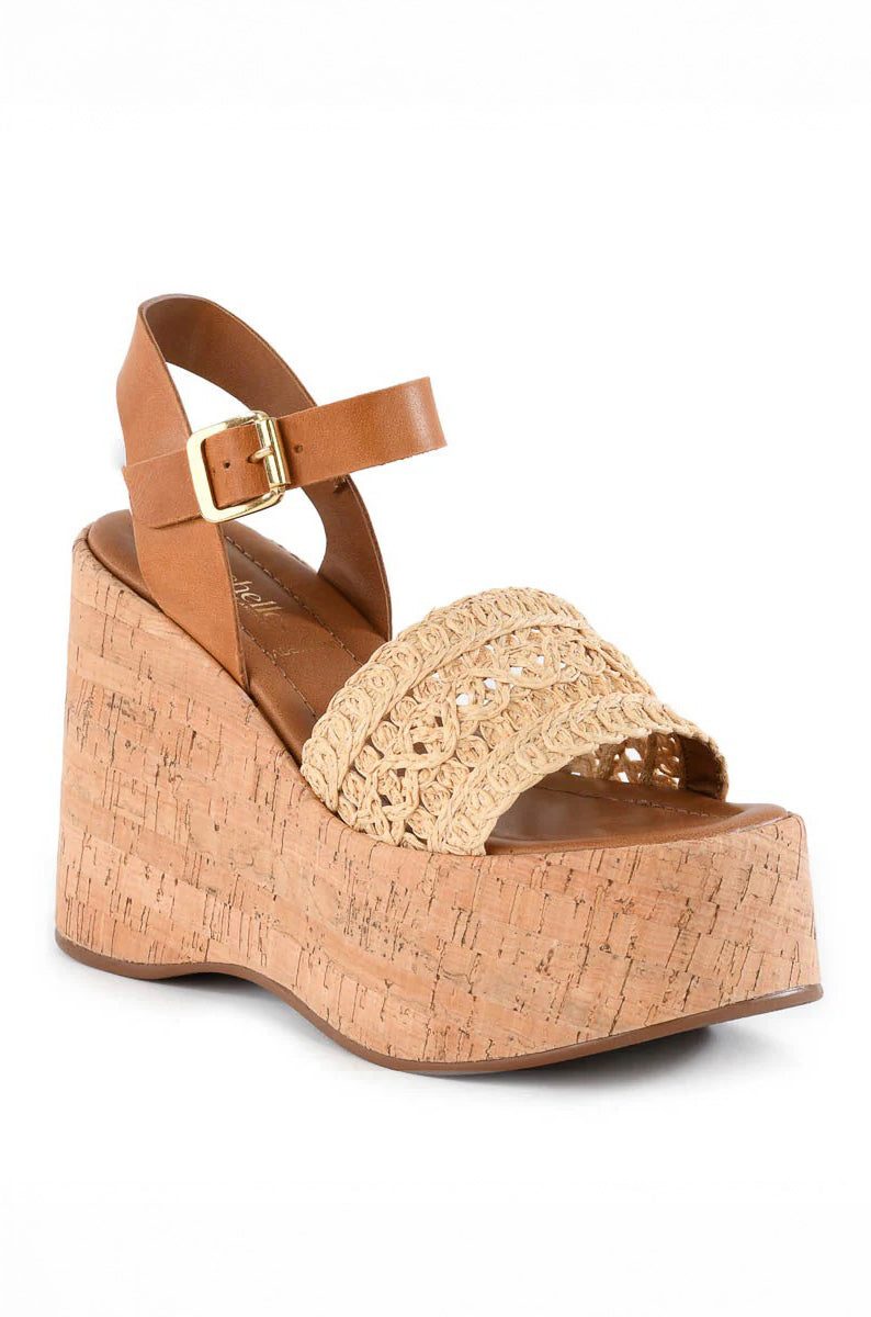 Seychelles Willow Heel ~ Natural Raffia/Tan Leather