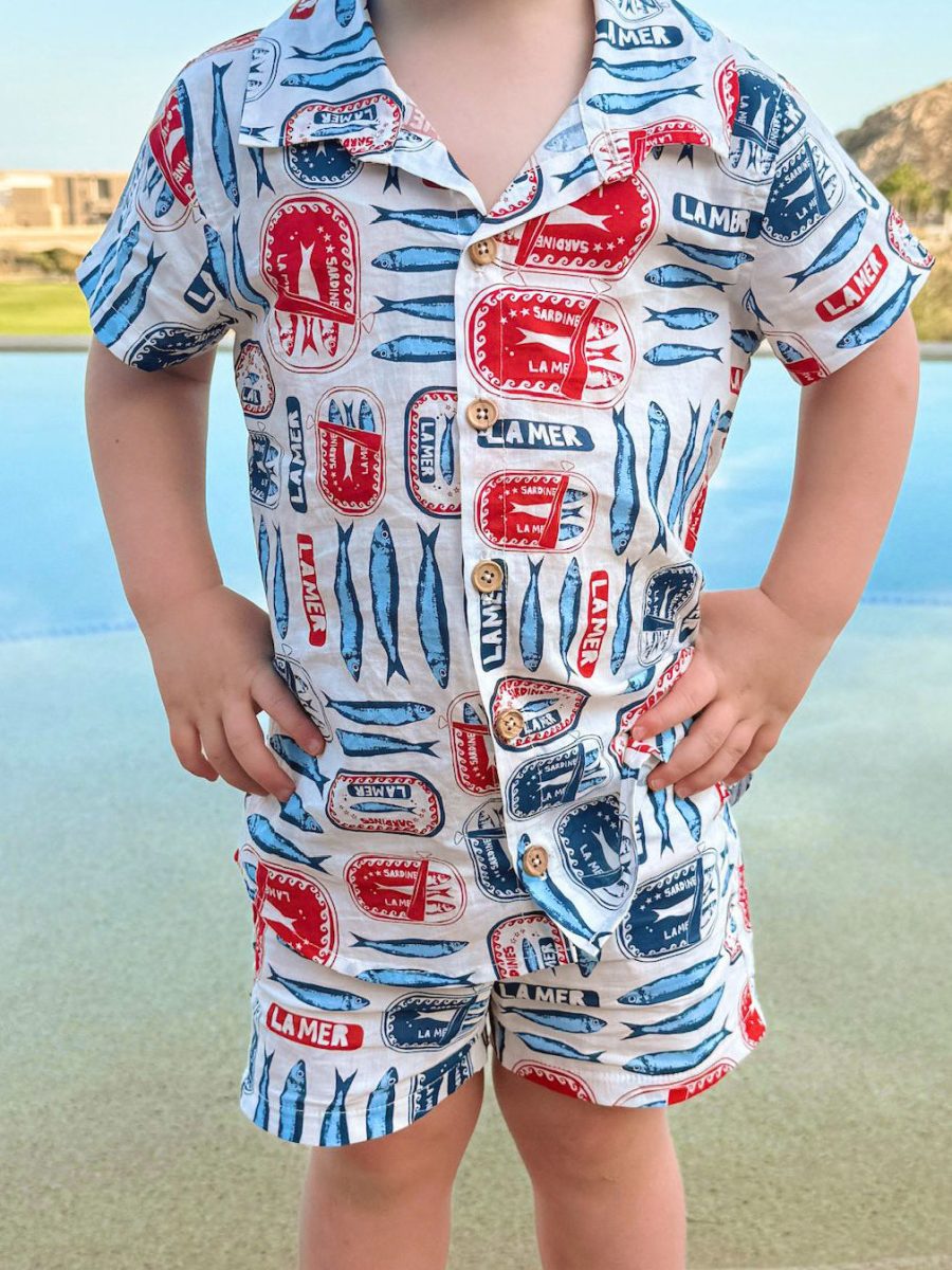Lil Button Up Shirt ~ Sardine Border